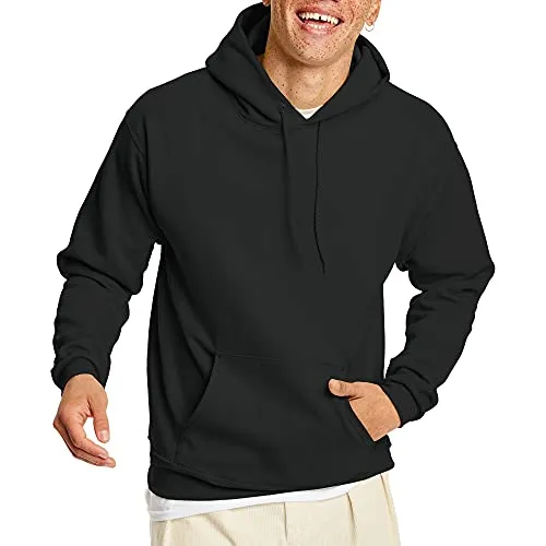Hanes Men's Pullover EcoSmart Hooded Sweatshirt, Black, Large