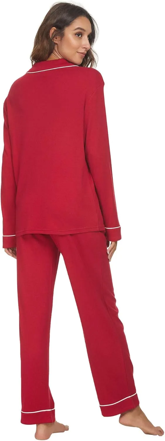 HEARTNICE Womens Pajama Set, Soft Long Sleeve Pajamas & Long Pants with Pockets, Warm Button-up Sleepwear Lounge Pjs