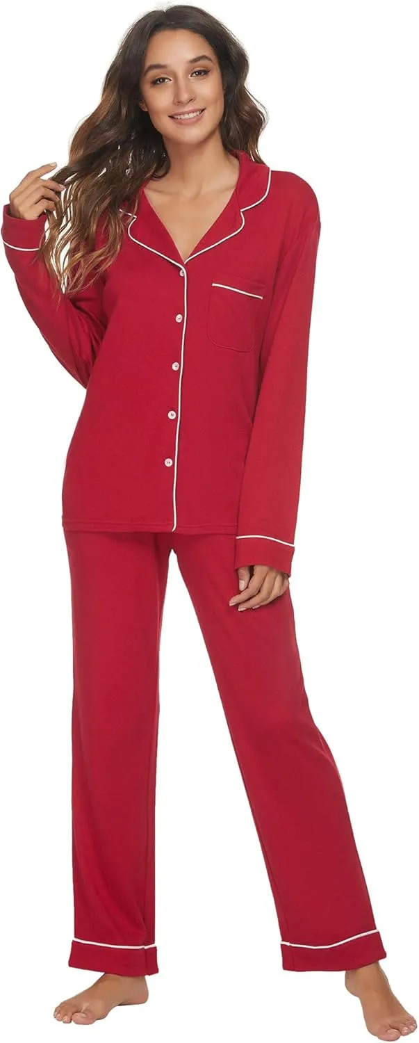 HEARTNICE Womens Pajama Set, Soft Long Sleeve Pajamas & Long Pants with Pockets, Warm Button-up Sleepwear Lounge Pjs