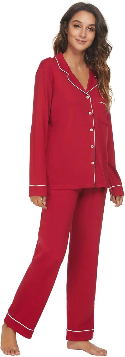 HEARTNICE Womens Pajama Set, Soft Long Sleeve Pajamas & Long Pants with Pockets, Warm Button-up Sleepwear Lounge Pjs