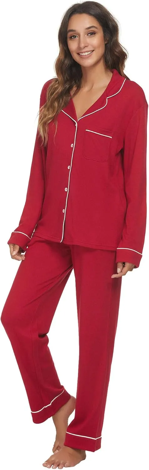 HEARTNICE Womens Pajama Set, Soft Long Sleeve Pajamas & Long Pants with Pockets, Warm Button-up Sleepwear Lounge Pjs