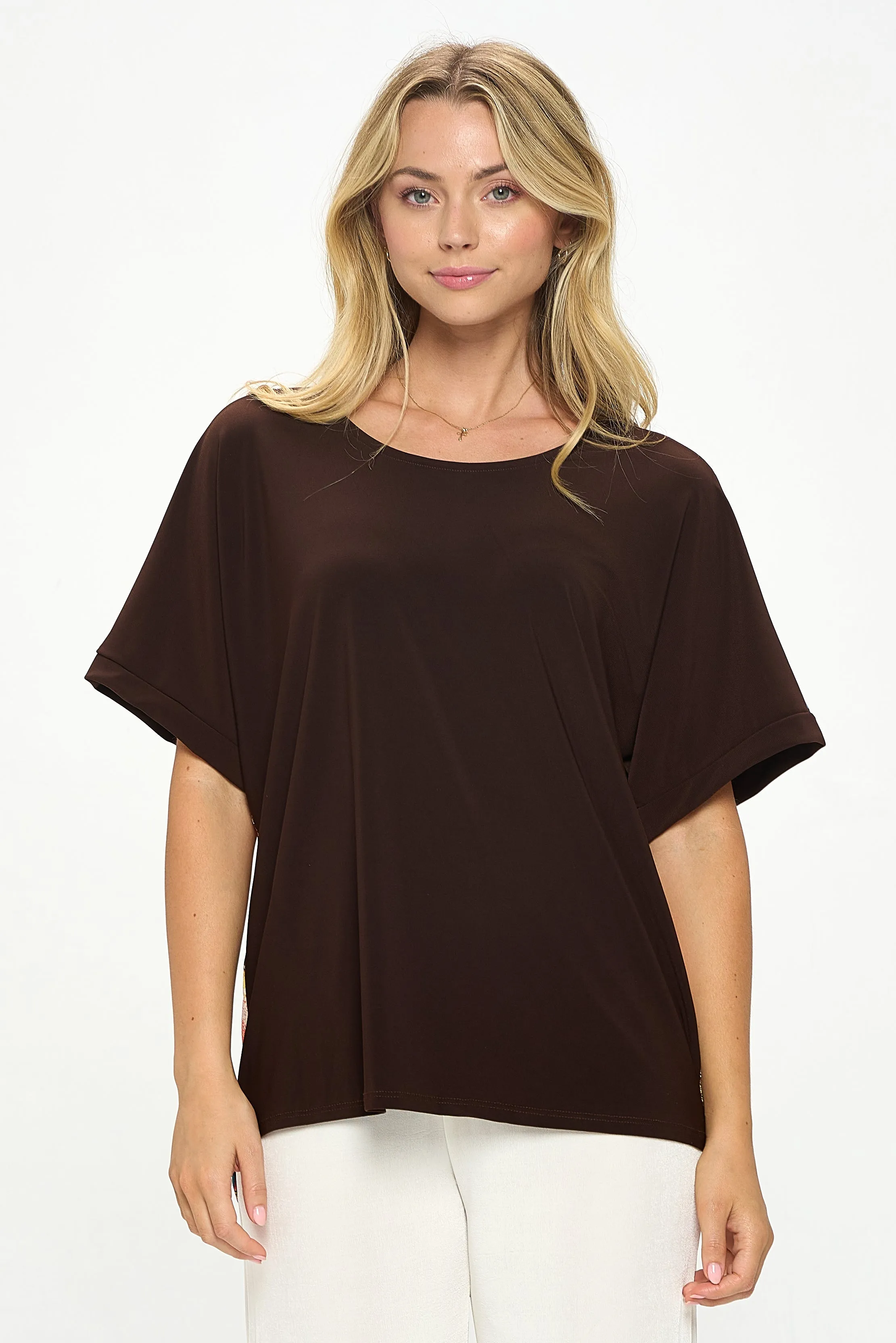 HIT Inbinding Neck Contrast Dolman Sleeve Top-3104HT-SRP1-C-W417