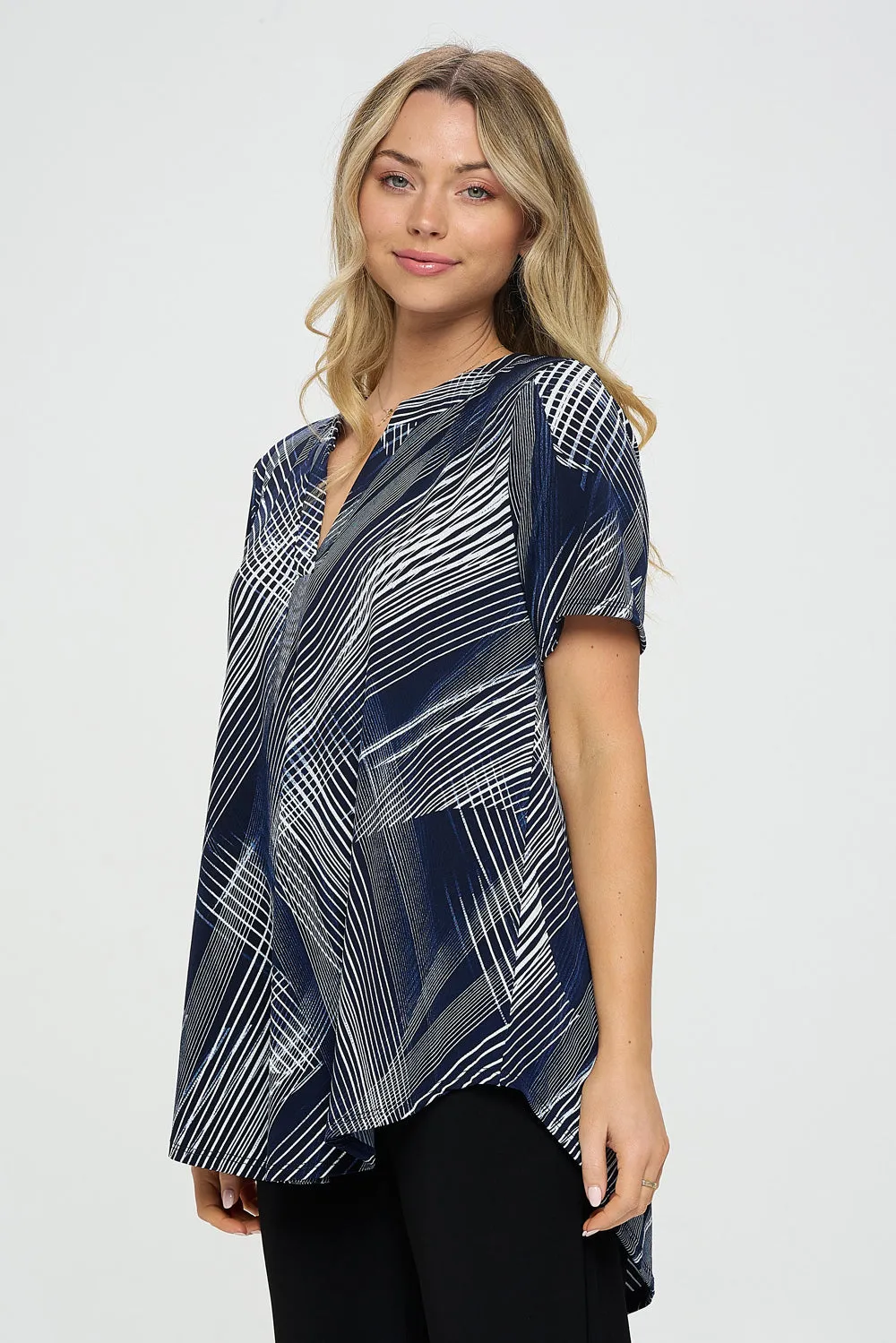 HIT Notch Neck Rolled Sleeve Top-3059HT-SRP1-W260