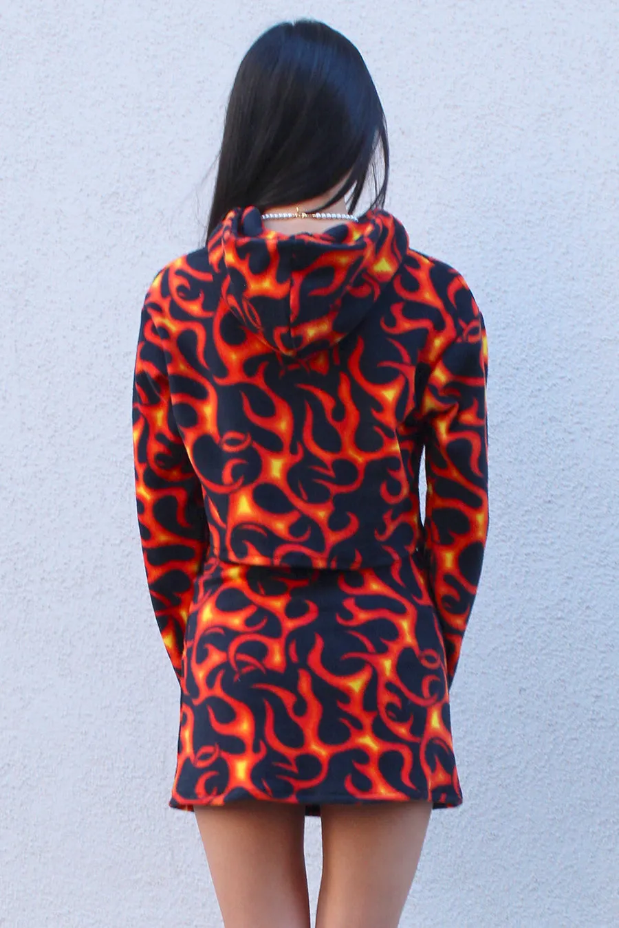 Hoodie - Fleece with Fire Print