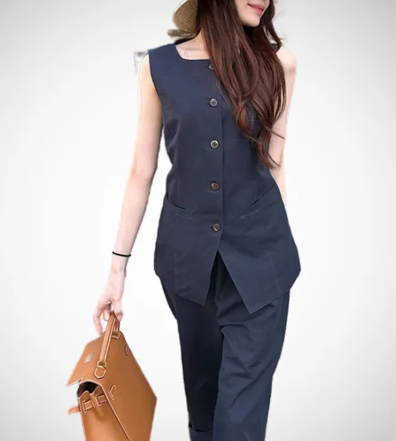 Jaxon Button-Down Top Vest and Trouser Set