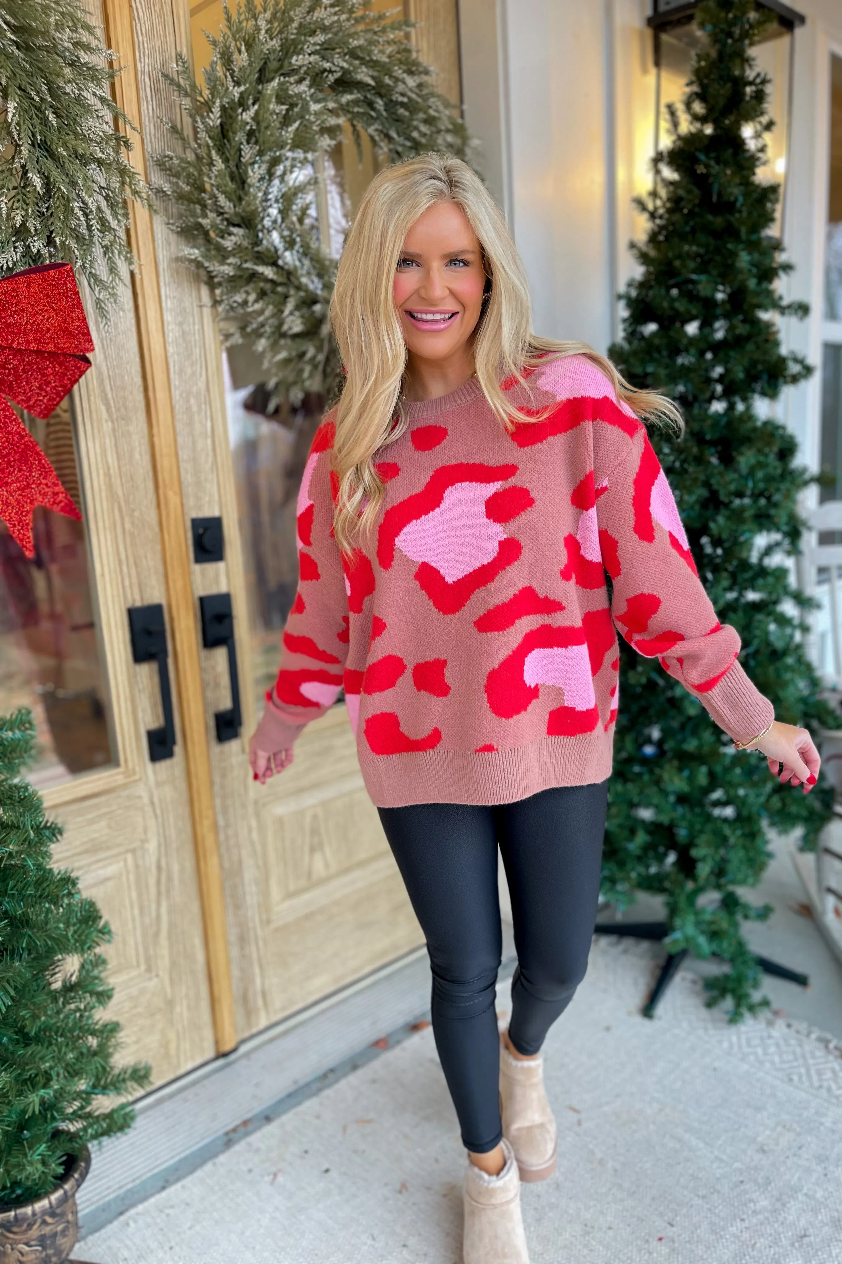 Jerica Animal Print Long Sleeve Loose Fit Sweater