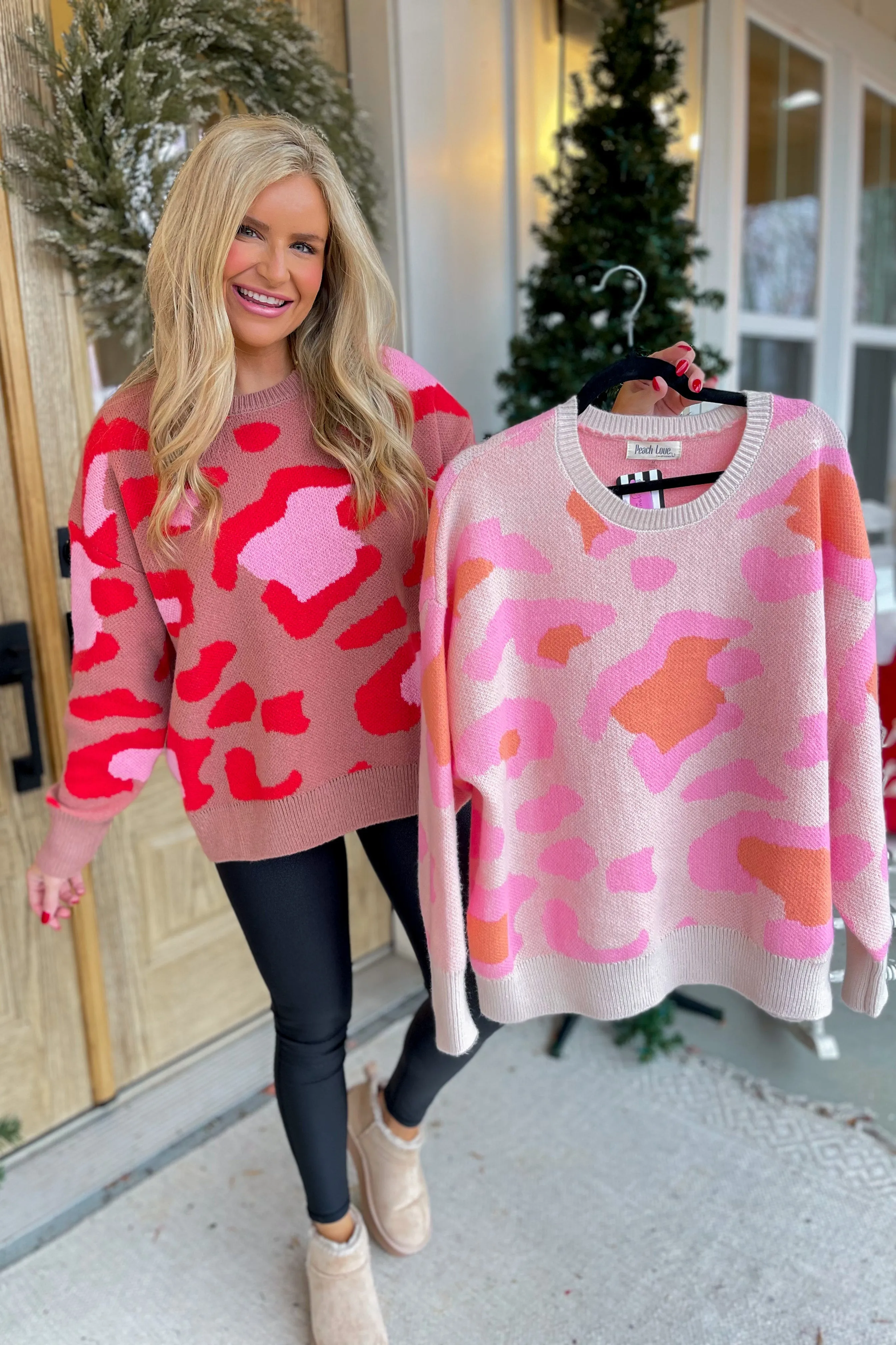 Jerica Animal Print Long Sleeve Loose Fit Sweater