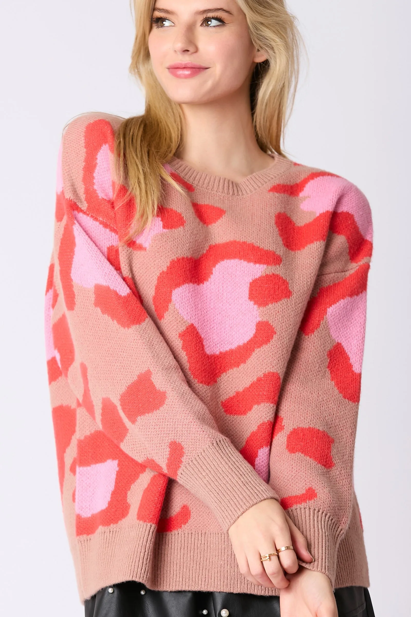 Jerica Animal Print Long Sleeve Loose Fit Sweater