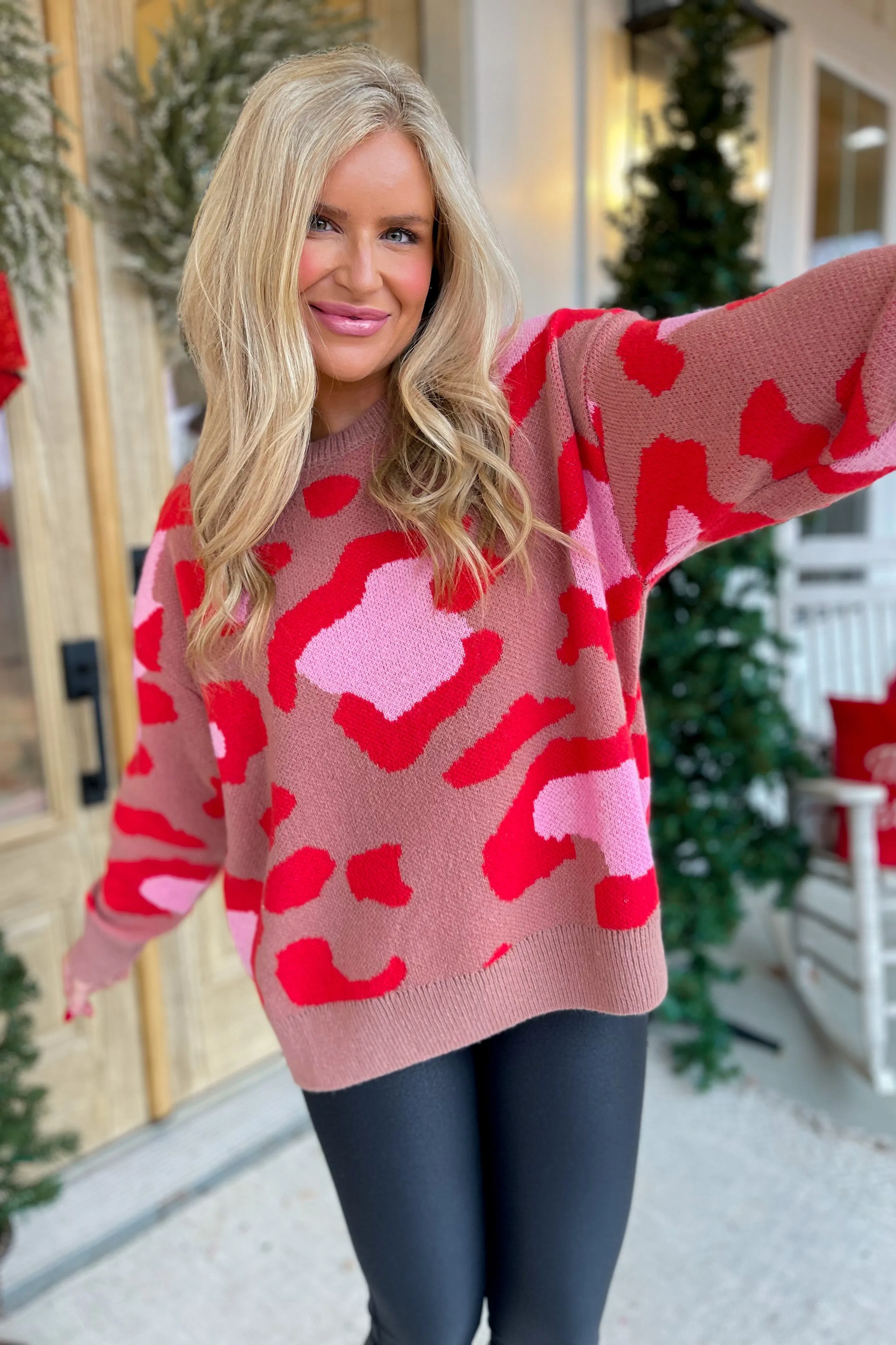 Jerica Animal Print Long Sleeve Loose Fit Sweater