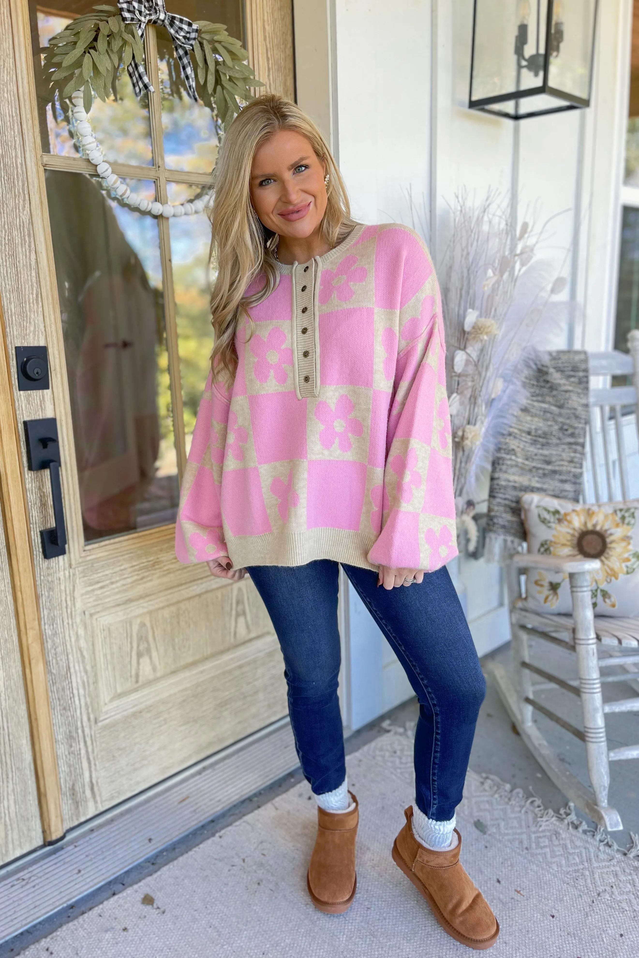 Jill Long Sleeve Knit Front button Sweater