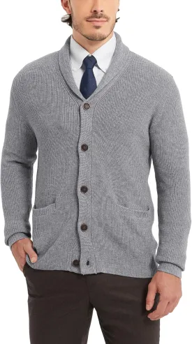 Kallspin Men's Wool Blend Shawl Collar Cardigan Sweater Button Down Knitwear with Pockets