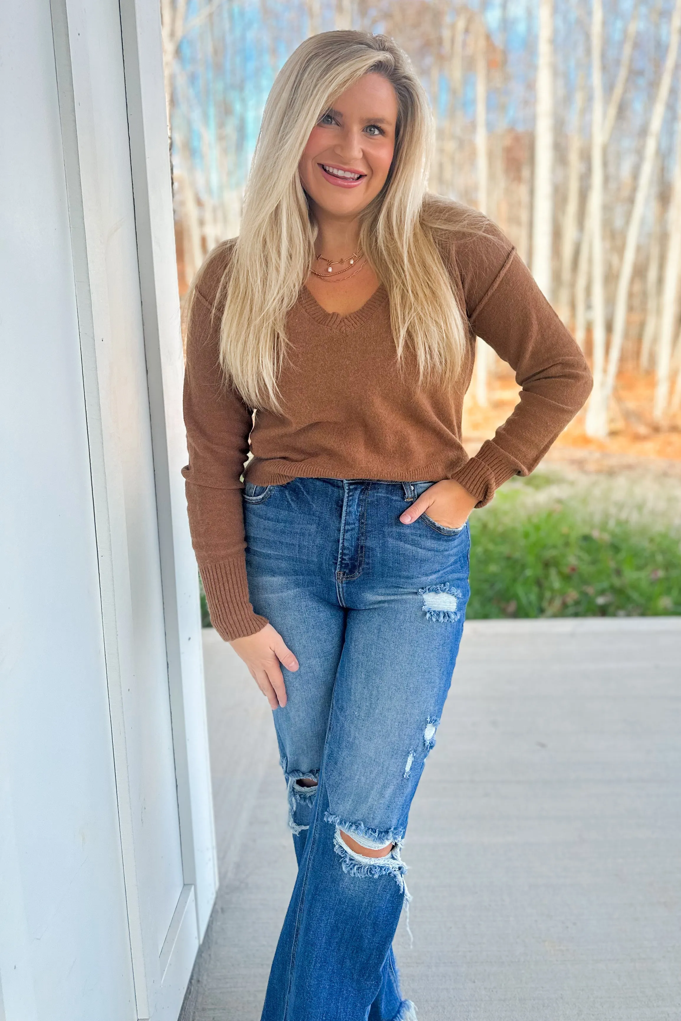 Kingston Long Sleeve V Neck Pullover Sweater [S-3X] *FINAL SALE*