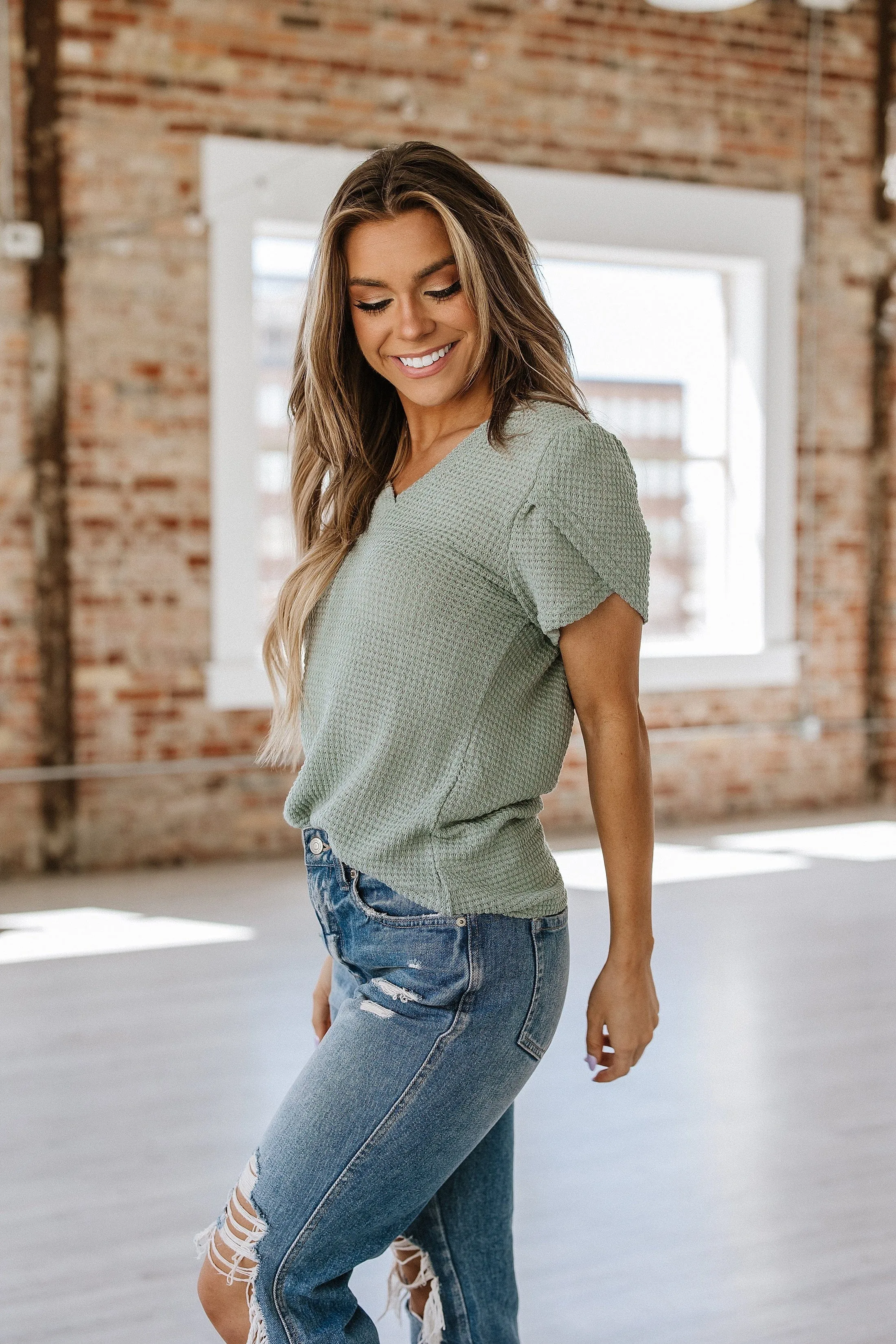 Klein Waffle Knit V-Neck Top | S-XL