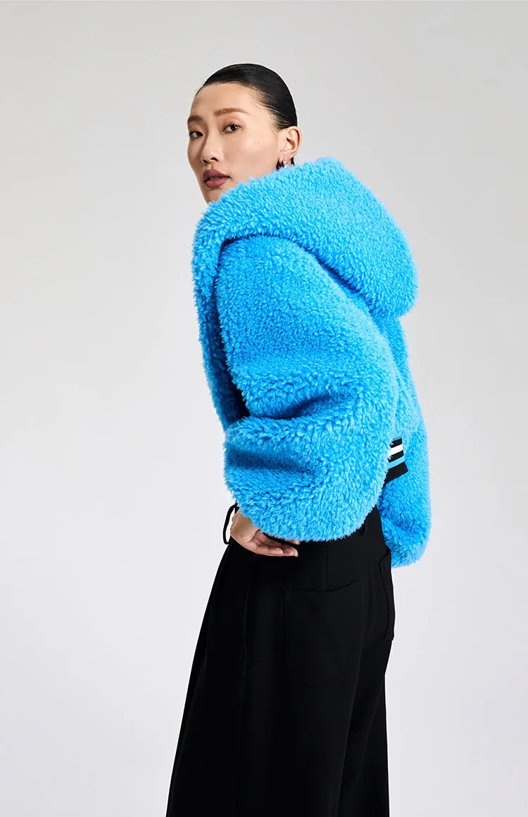 LEDI W croped winter faux lambwool blue fuzz coat - Llege