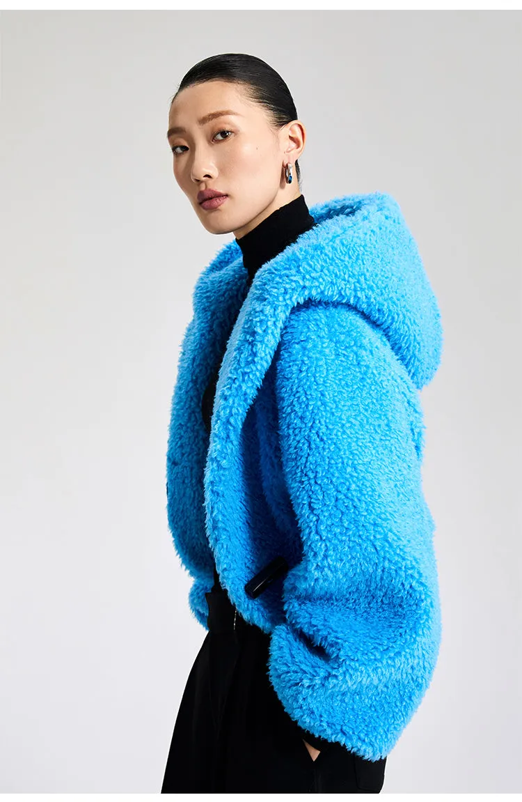 LEDI W croped winter faux lambwool blue fuzz coat - Llege