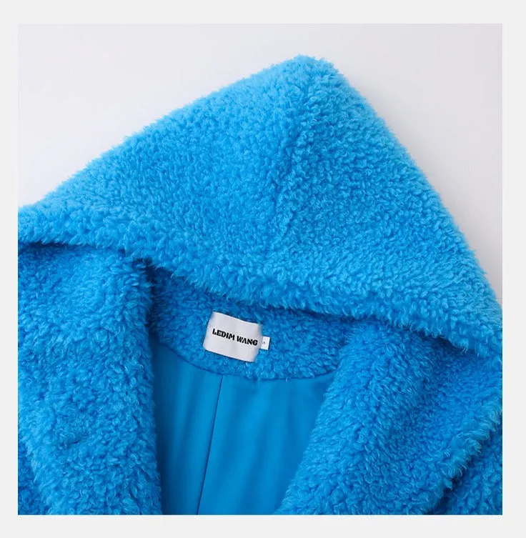 LEDI W croped winter faux lambwool blue fuzz coat - Llege