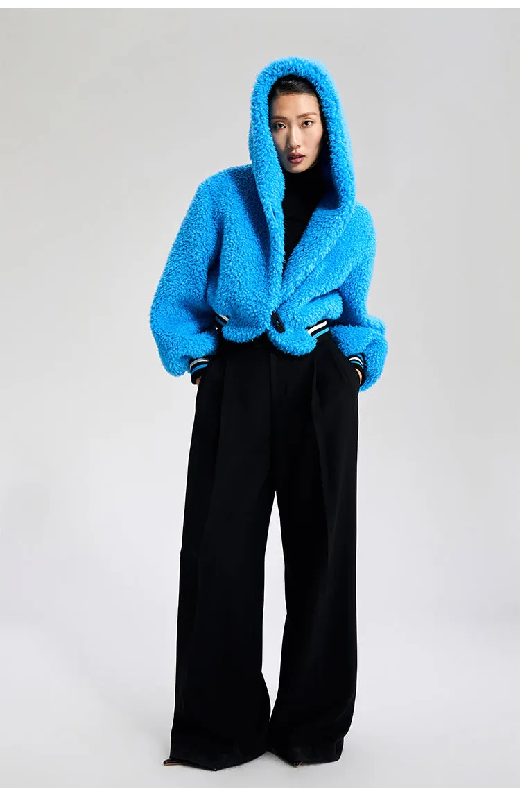 LEDI W croped winter faux lambwool blue fuzz coat - Llege