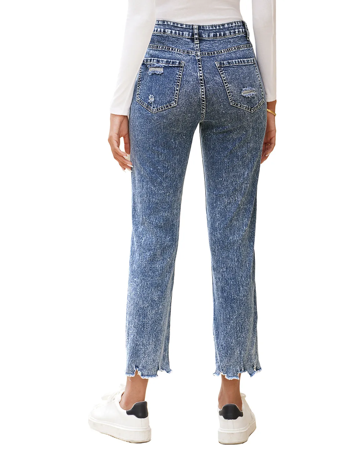 luvamia High Waisted Boyfriend Jeans for Women Ripped Distressed Jeans Slim Straight Leg Denim Pants