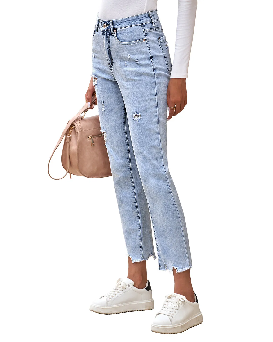 luvamia High Waisted Boyfriend Jeans for Women Ripped Distressed Jeans Slim Straight Leg Denim Pants