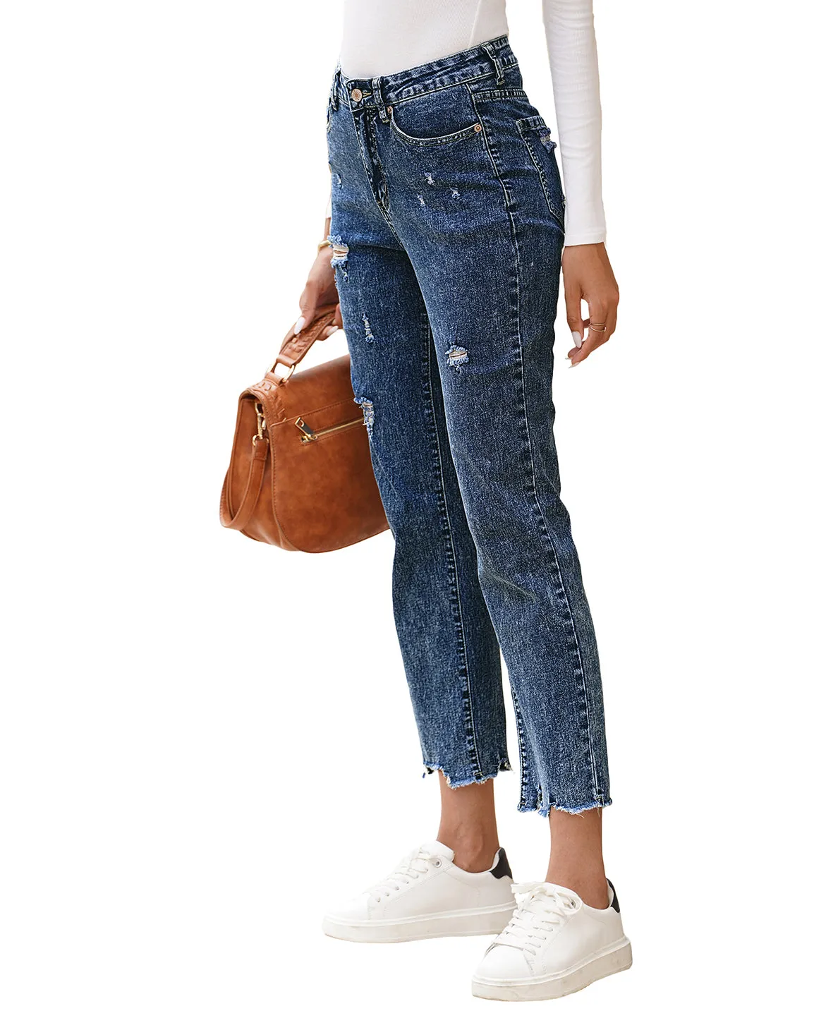 luvamia High Waisted Boyfriend Jeans for Women Ripped Distressed Jeans Slim Straight Leg Denim Pants