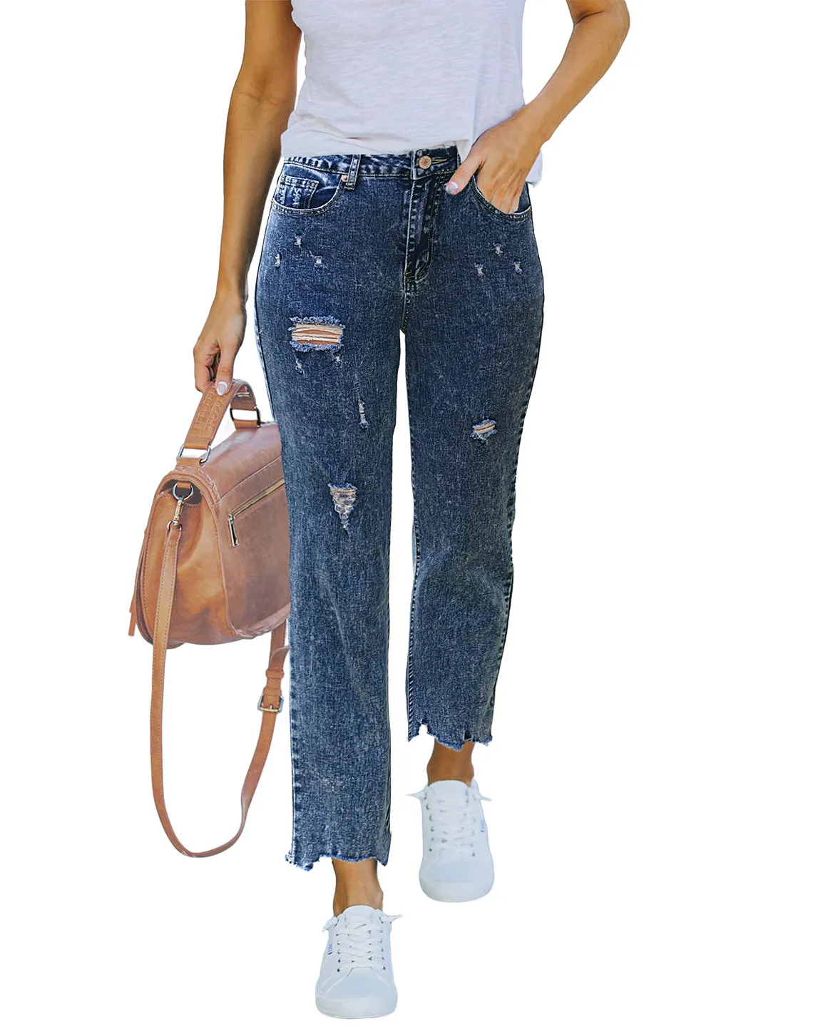 luvamia High Waisted Boyfriend Jeans for Women Ripped Distressed Jeans Slim Straight Leg Denim Pants