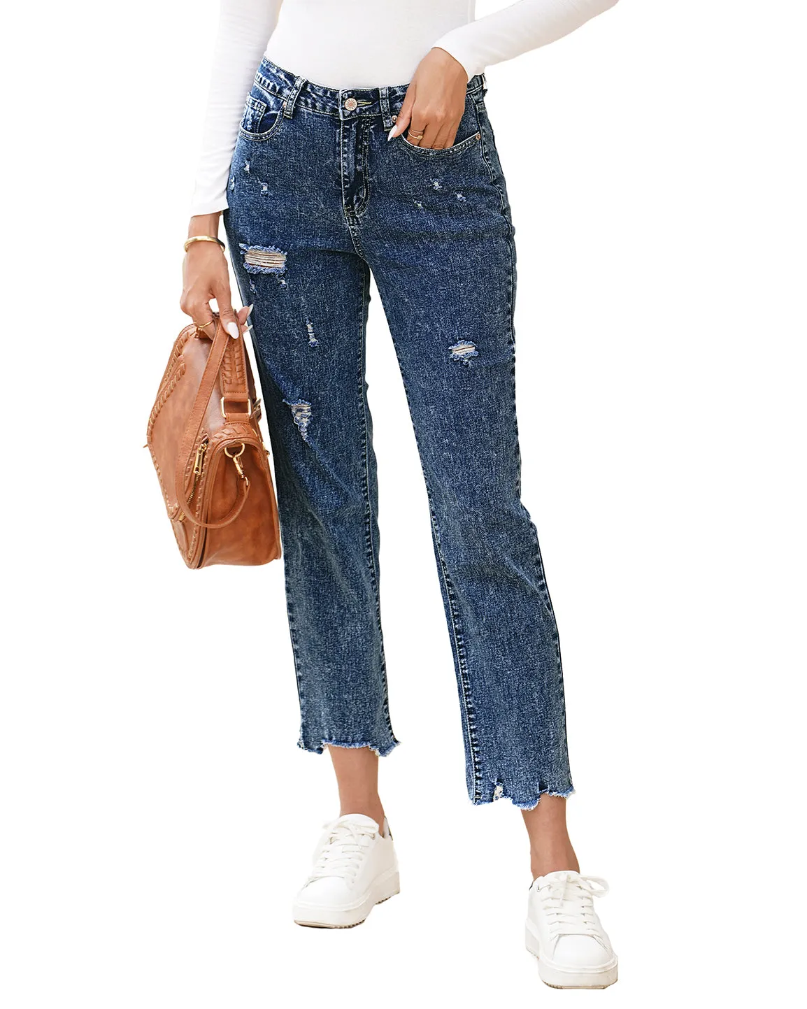 luvamia High Waisted Boyfriend Jeans for Women Ripped Distressed Jeans Slim Straight Leg Denim Pants