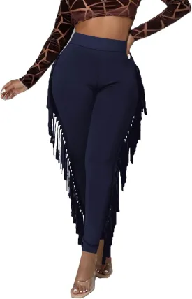 LYANER Women's High Waist Fringe Jogger Sweatpants Tassels Side Bodycon Pants