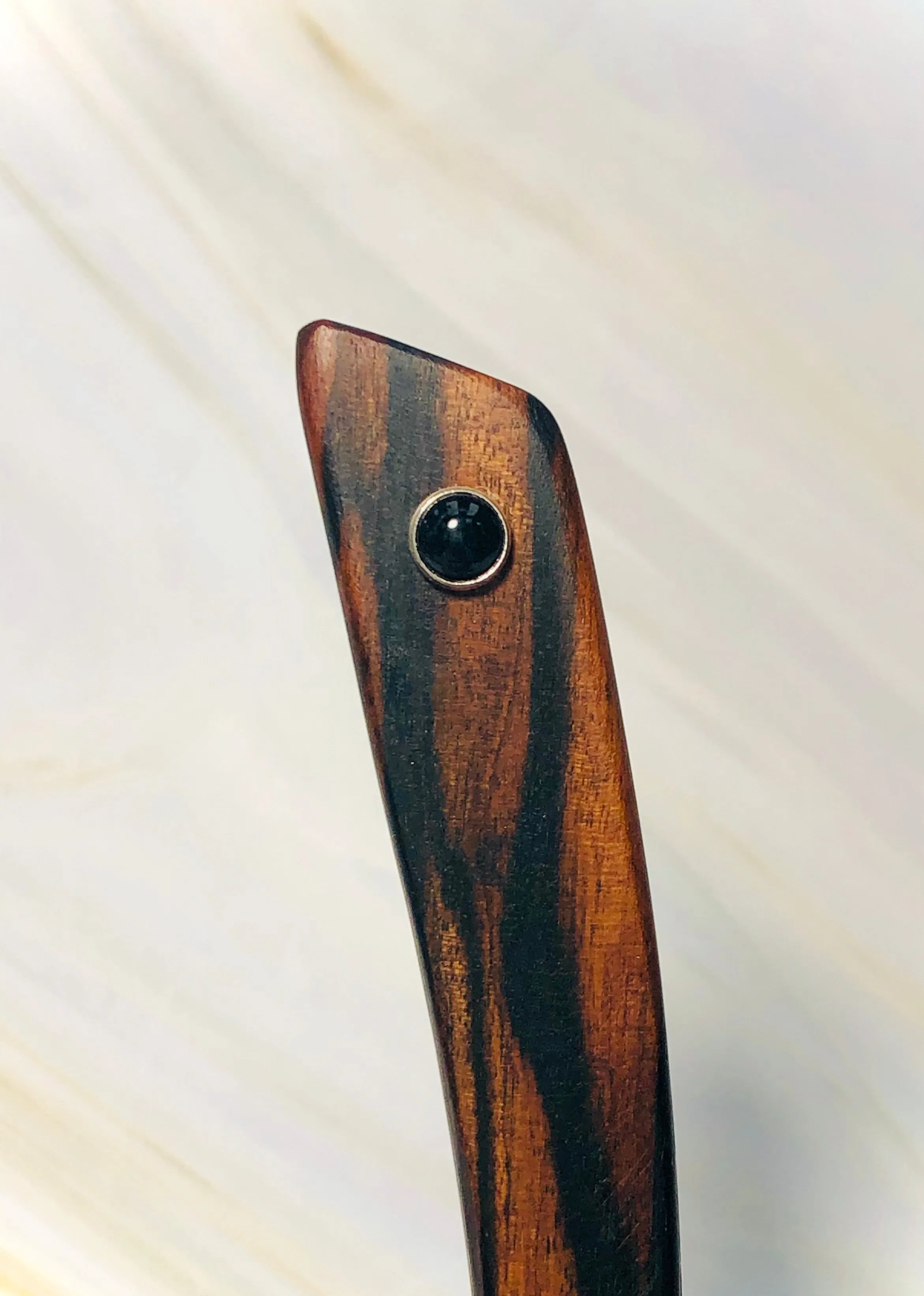 Macassar Ebony and Onyx wood hair stick, silver gemstone wooden hair stick, shawl pin, sweater pin