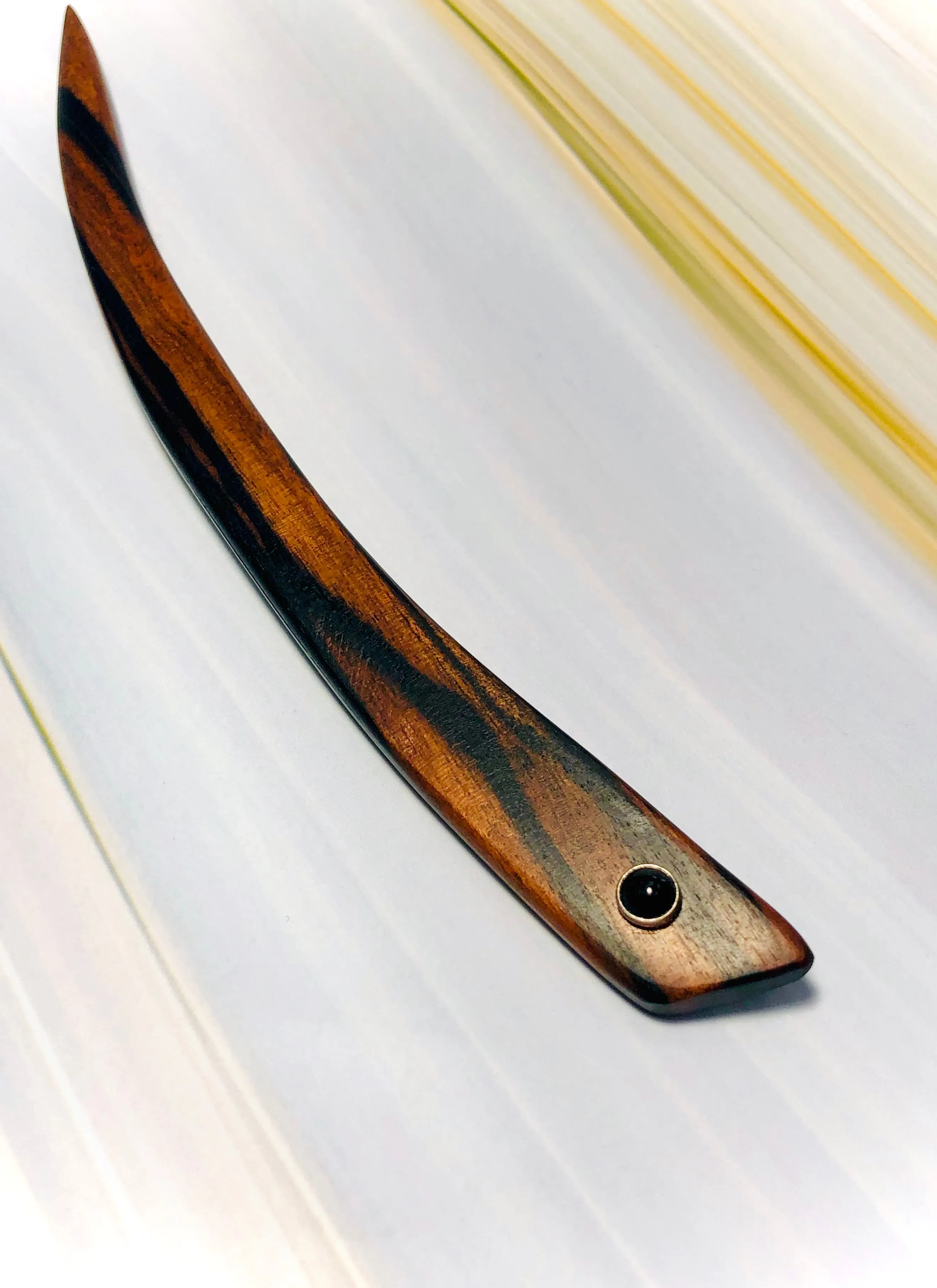 Macassar Ebony and Onyx wood hair stick, silver gemstone wooden hair stick, shawl pin, sweater pin