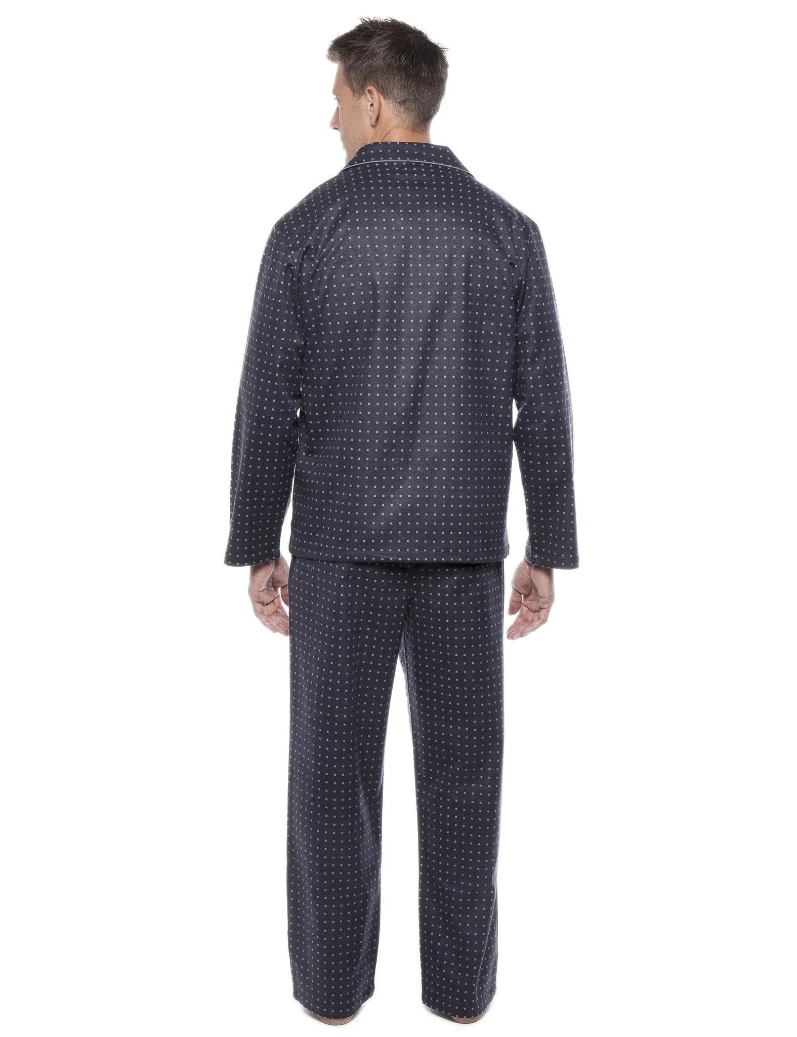 Men's 100% Cotton Flannel Pajama Set - Floating Squares Dark Grey