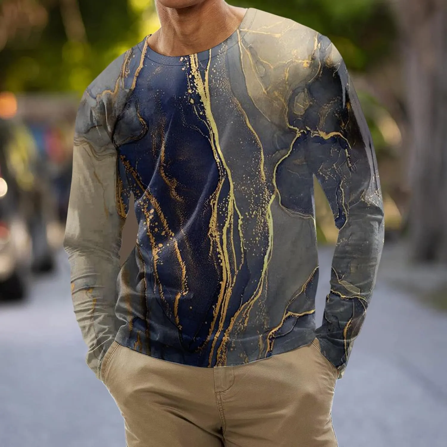 Men's 2023 Autumn Casual T Shirt Graphic Abstract Long Sleeve Print Fashion Shirts Designer Vintage Blouse Tops