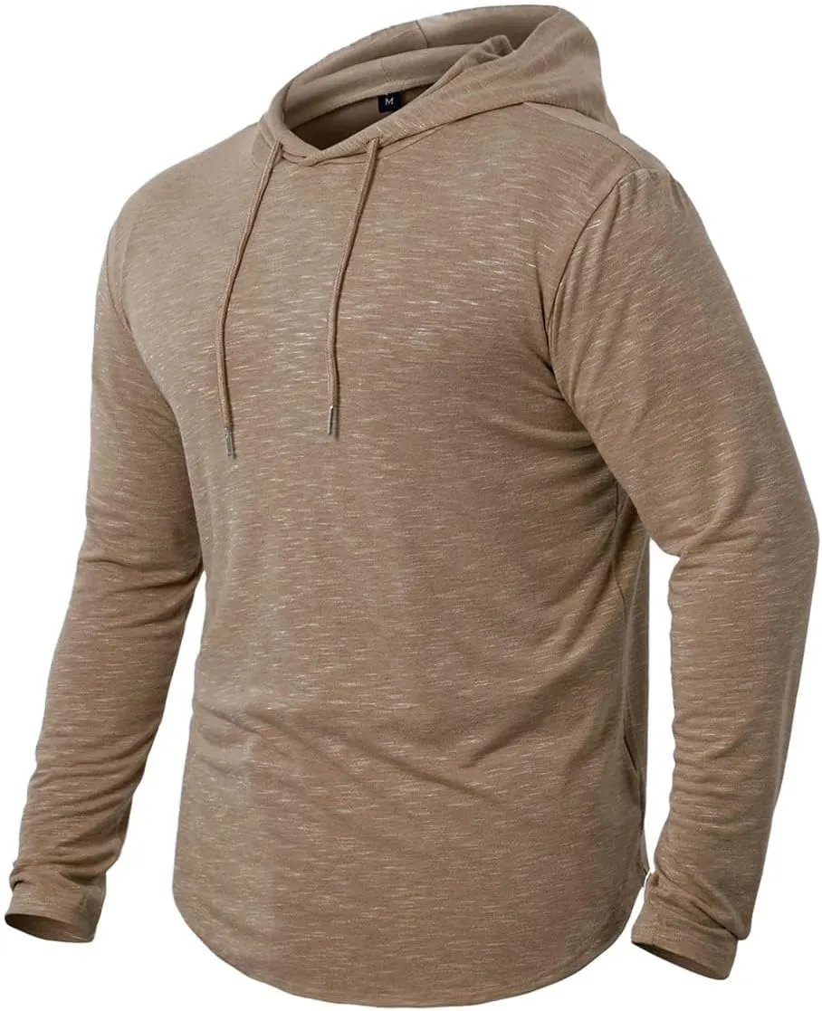 Men's Hooded Shirts Long Sleeve Athletic Workout Sport Hoodie Casual Lightweight Sweatshirt Quick Dry Pullover Tops