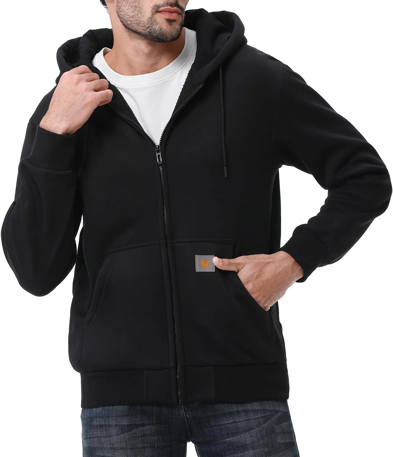 Men's Loose Fit Heavyweight Full Zip Fleece-Lined Hoodie Sweatshir