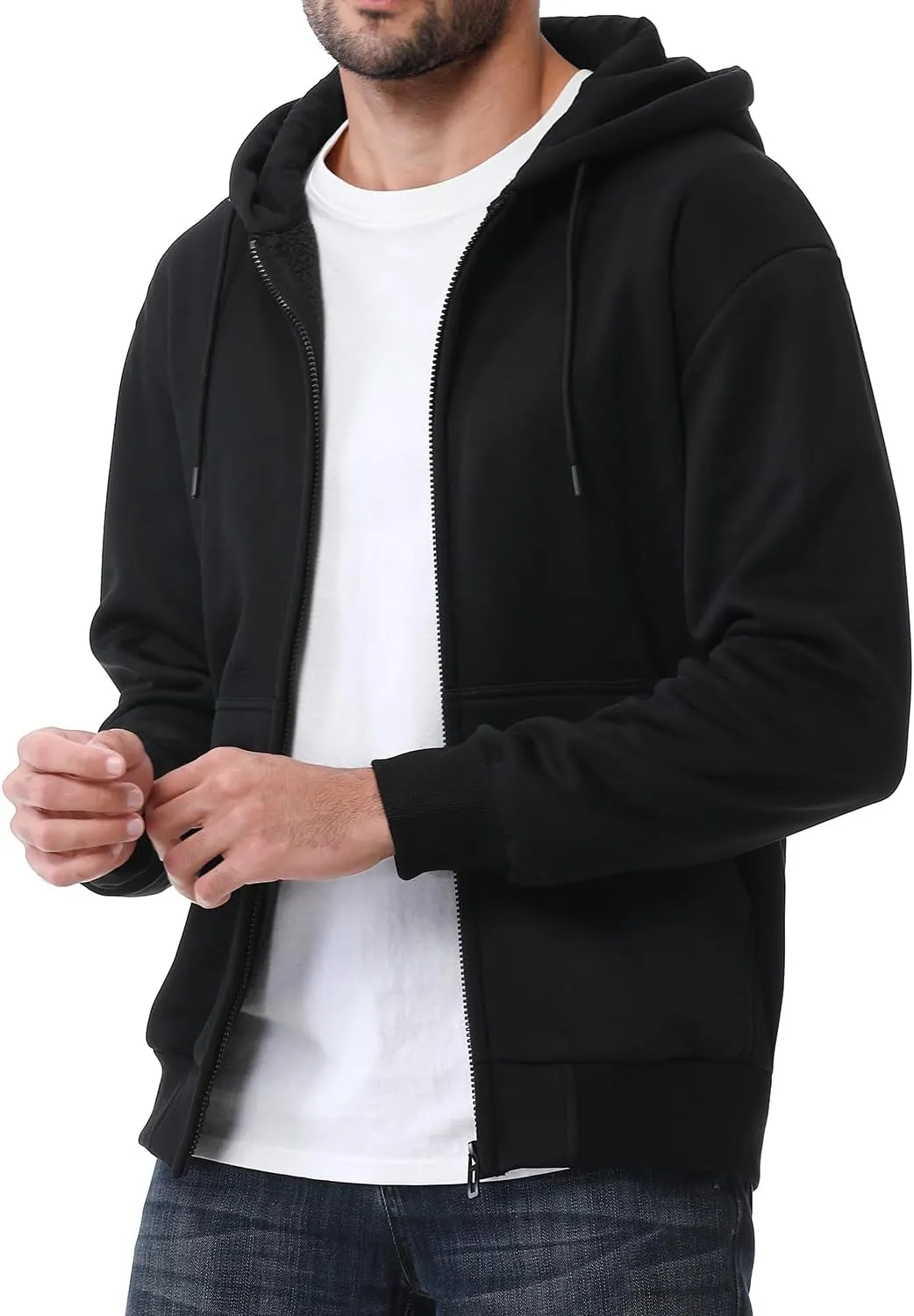 Men's Loose Fit Heavyweight Full Zip Fleece-Lined Hoodie Sweatshir