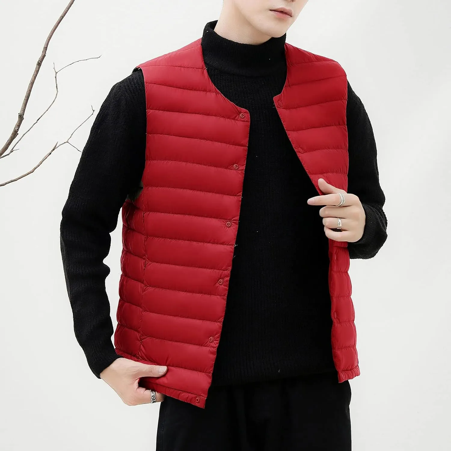 Men's Round Neck Down Vest Jacket Coat Ultralight Gilet With White Duck Down Packable Down Gilet Lightweight Work