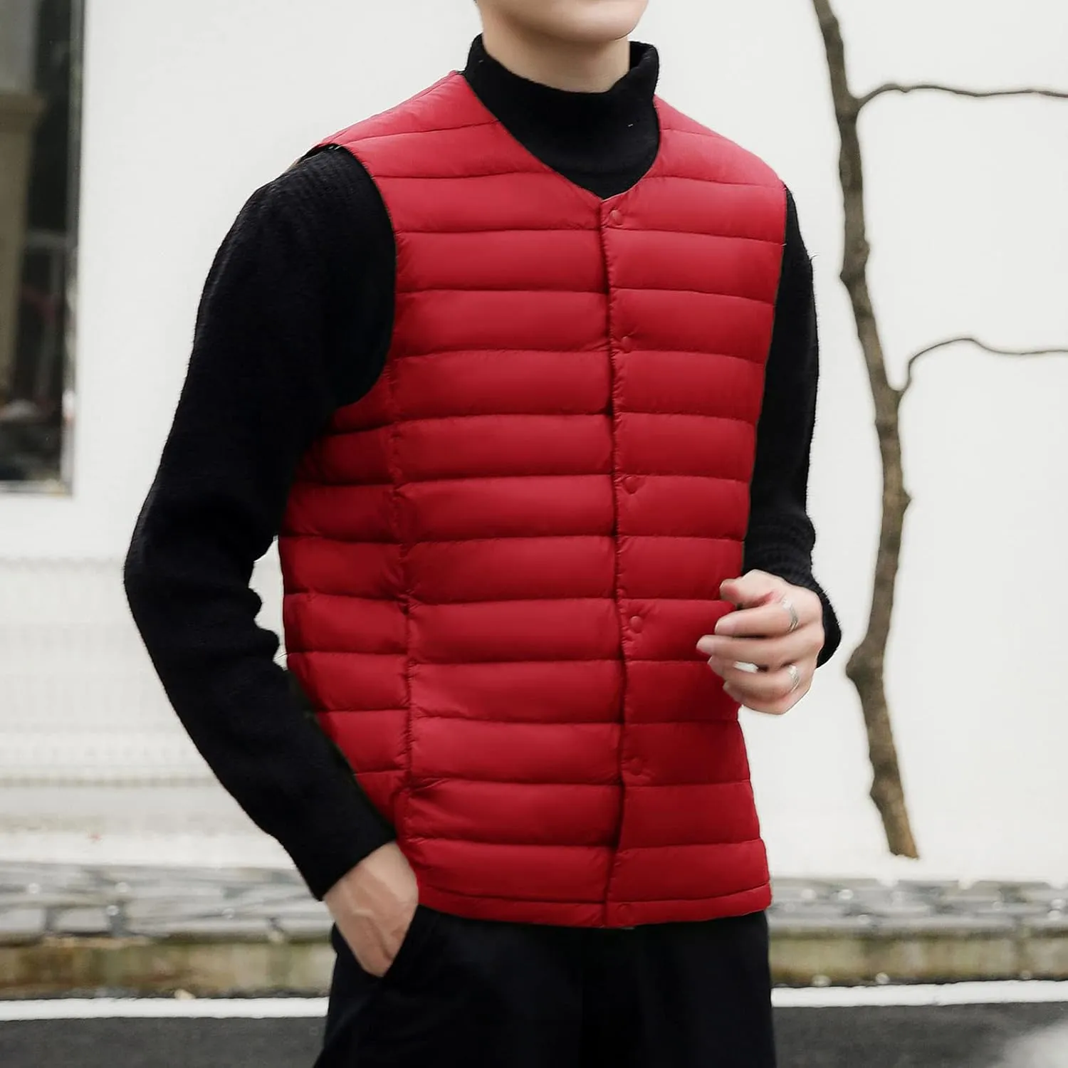Men's Round Neck Down Vest Jacket Coat Ultralight Gilet With White Duck Down Packable Down Gilet Lightweight Work