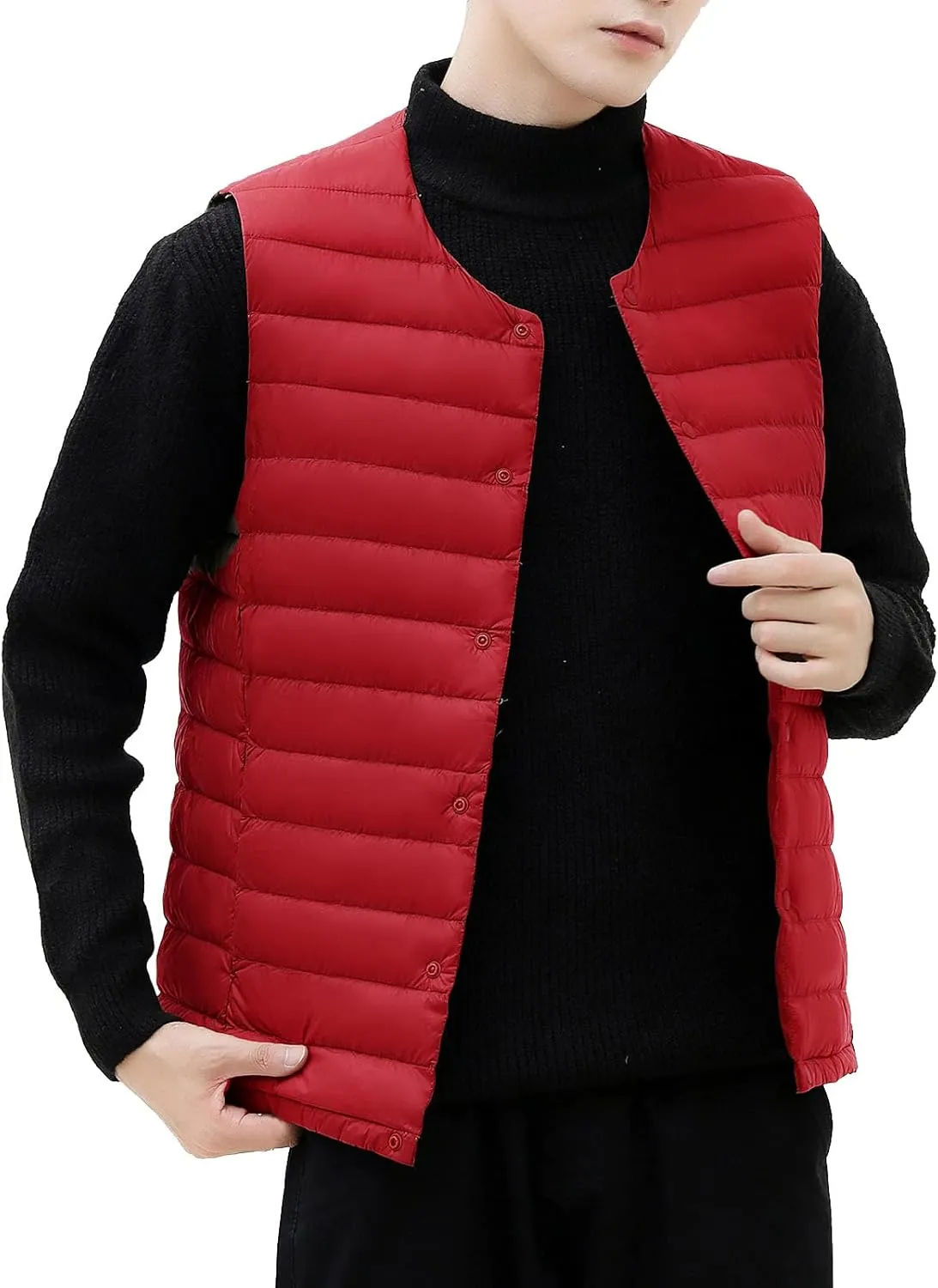 Men's Round Neck Down Vest Jacket Coat Ultralight Gilet With White Duck Down Packable Down Gilet Lightweight Work