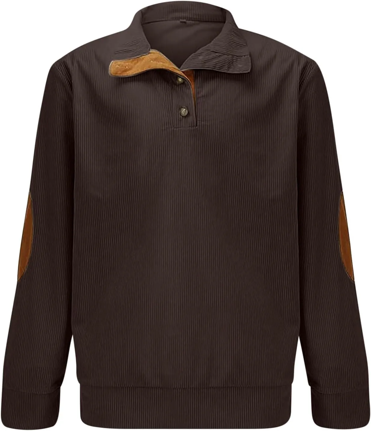 Mens Sweatshirt Corduroy Tactical Henley Shirts Long Sleeve Elbow Patch Draped Pullover Casual Stand Collar Slim Shirt
