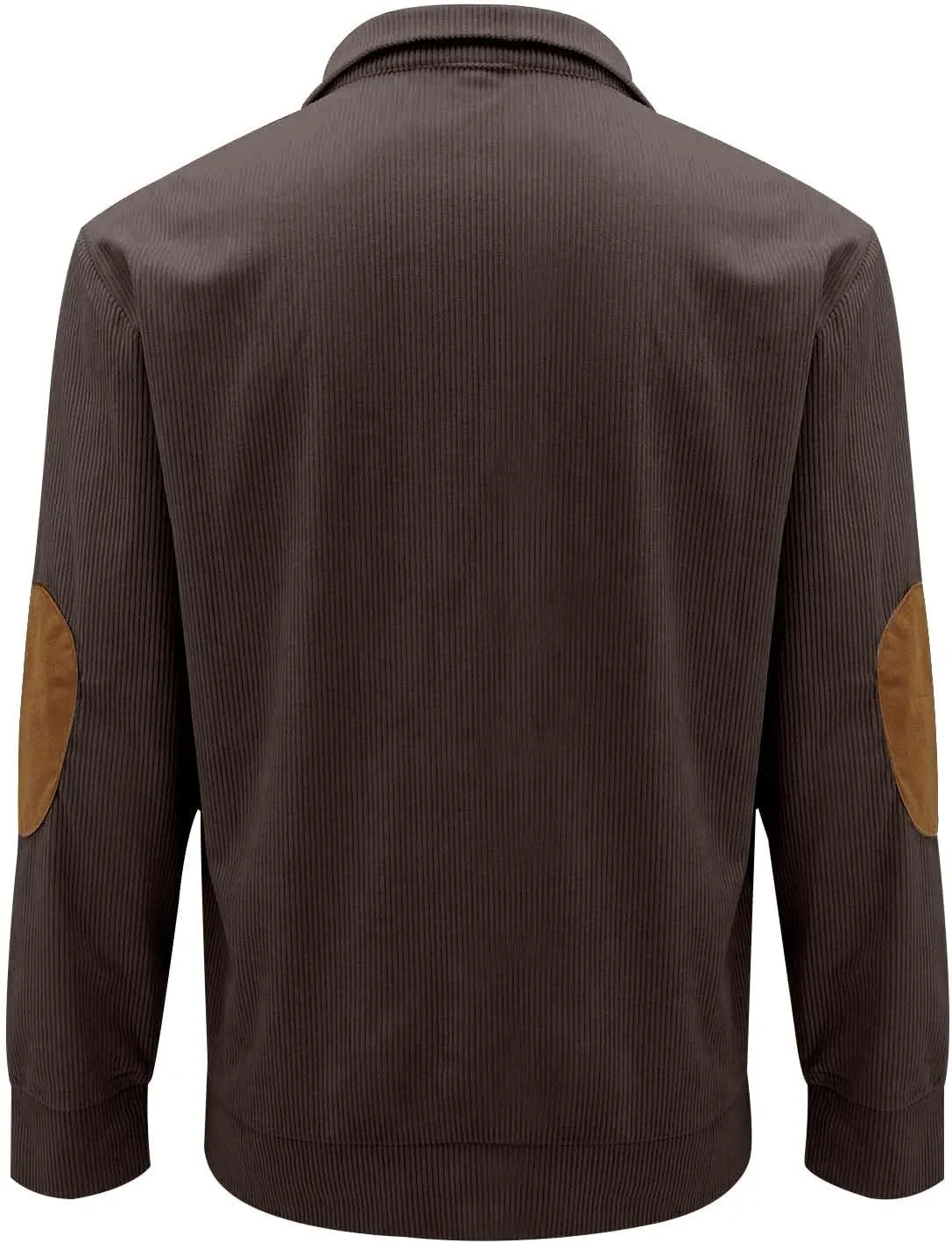 Mens Sweatshirt Corduroy Tactical Henley Shirts Long Sleeve Elbow Patch Draped Pullover Casual Stand Collar Slim Shirt