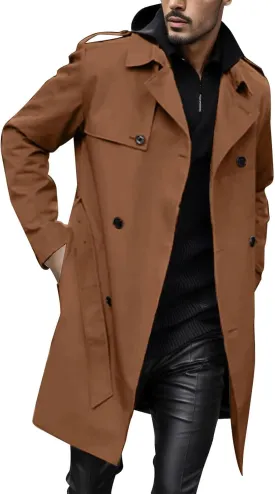 Mens Trench Coat Plus Size Winter Warm Notched Lapel Single Breasted Blazers Long Peacoat Overcoat Stylish Suit Jackets