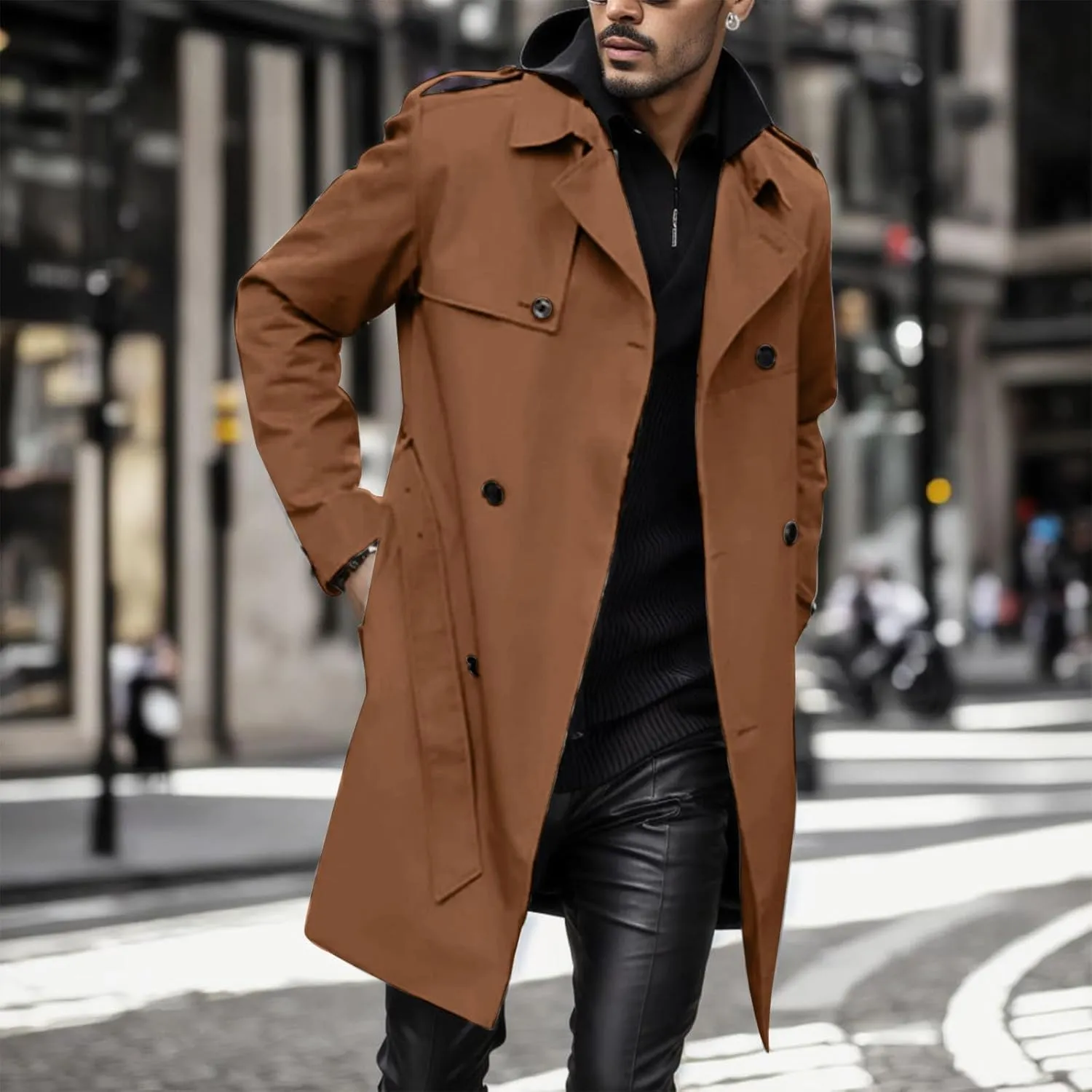 Mens Trench Coat Plus Size Winter Warm Notched Lapel Single Breasted Blazers Long Peacoat Overcoat Stylish Suit Jackets