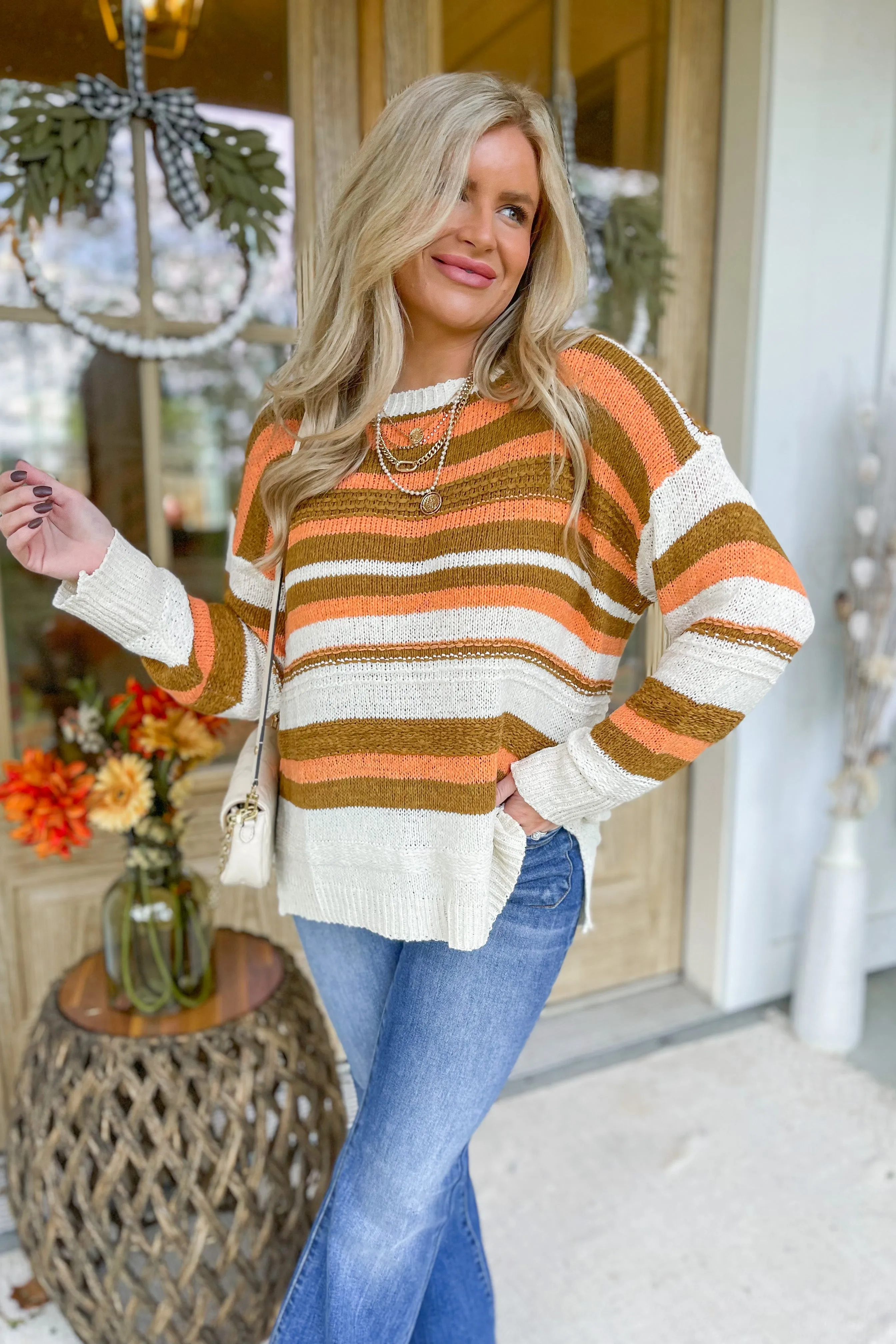 Nelly Long Sleeve Textured Stripe Sweater