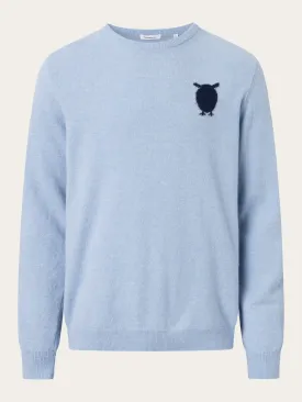 O-neck knit with owl at chest - Asley Blue