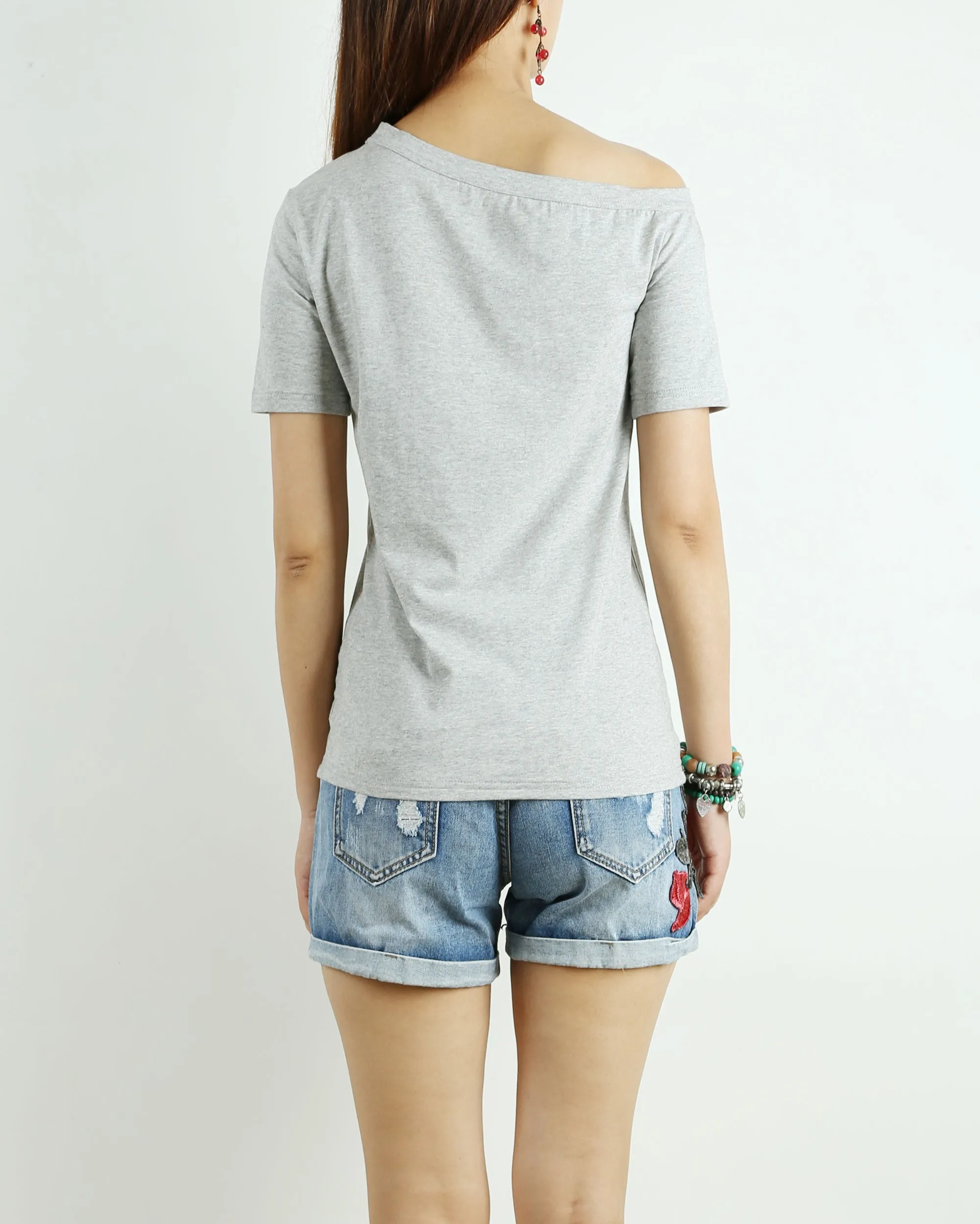 off shoulder shirt, Short sleeve cotton top, T-shirts for women, customized top, black white t-shirt, summer top(Y1009S)