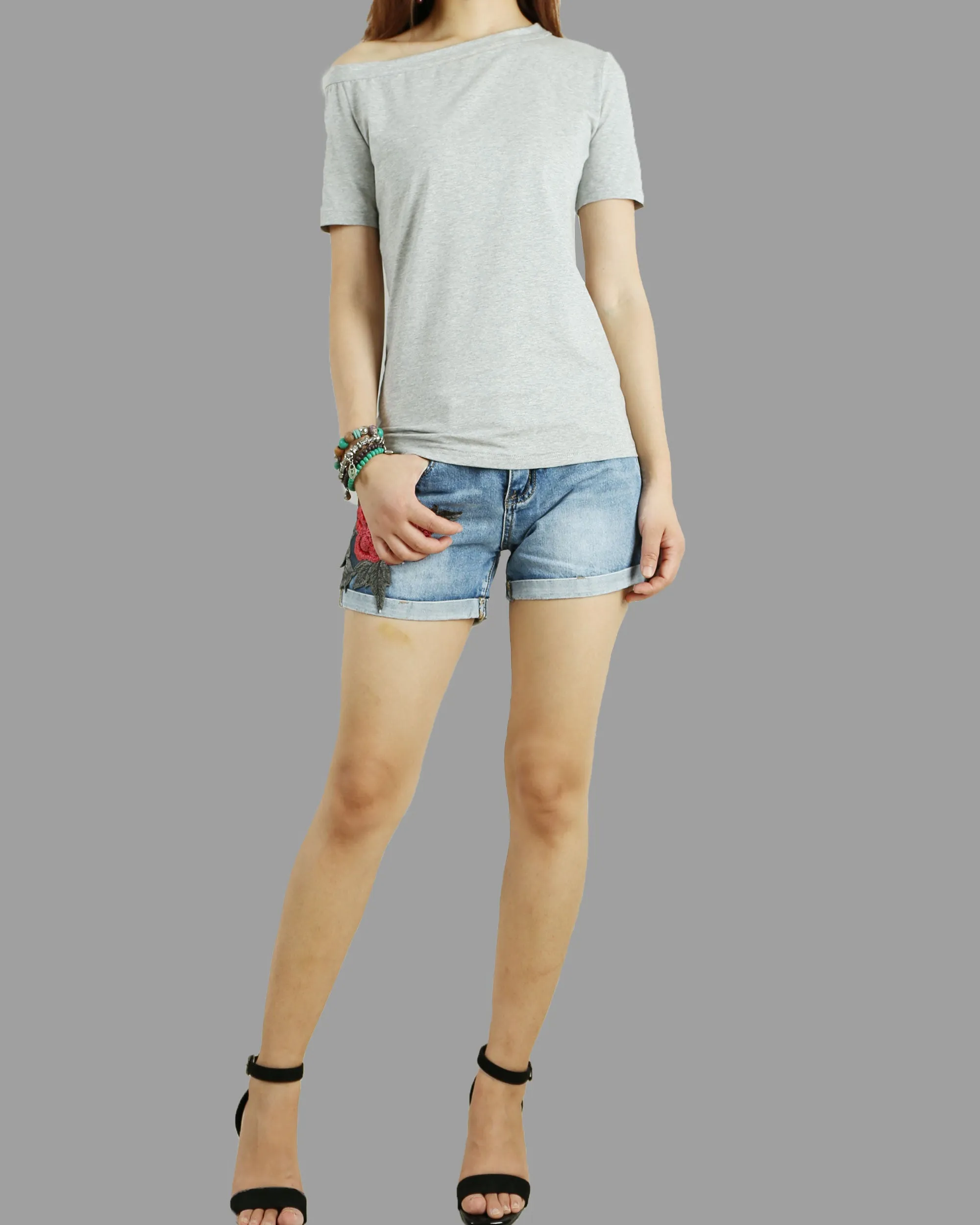 off shoulder shirt, Short sleeve cotton top, T-shirts for women, customized top, black white t-shirt, summer top(Y1009S)