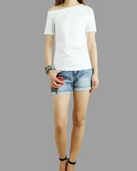 off shoulder shirt, Short sleeve cotton top, T-shirts for women, customized top, black white t-shirt, summer top(Y1009S)