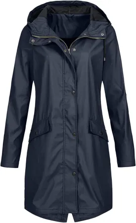 Open Front Belted Long Jacket Hooded Solid Women Coat Rain Raincoat Women'S Coat Trench Coats for Women Peacoat
