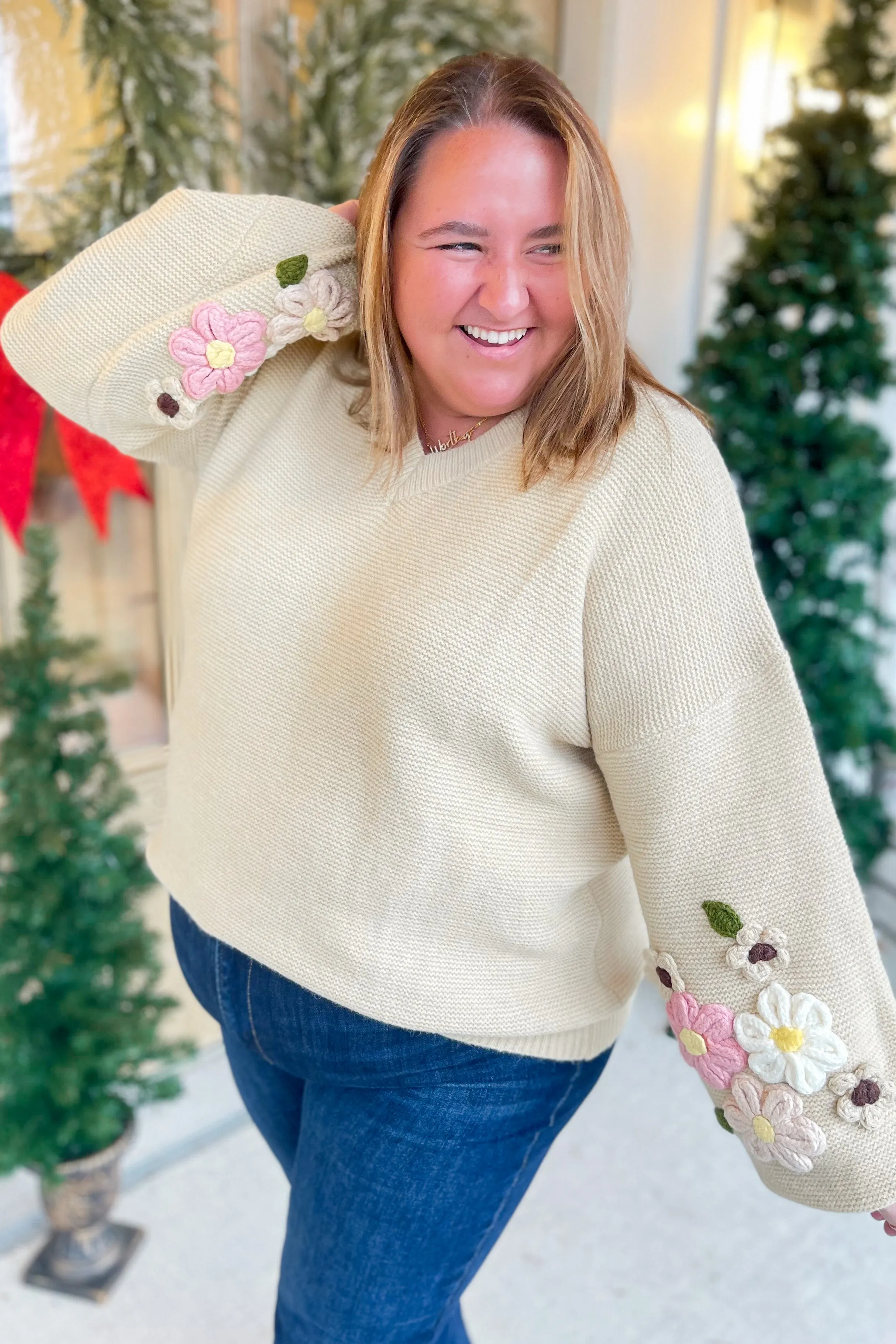 Penelope V Neck Crochet Sleeve Sweater