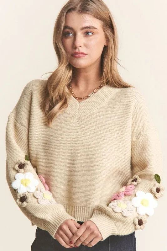 Penelope V Neck Crochet Sleeve Sweater
