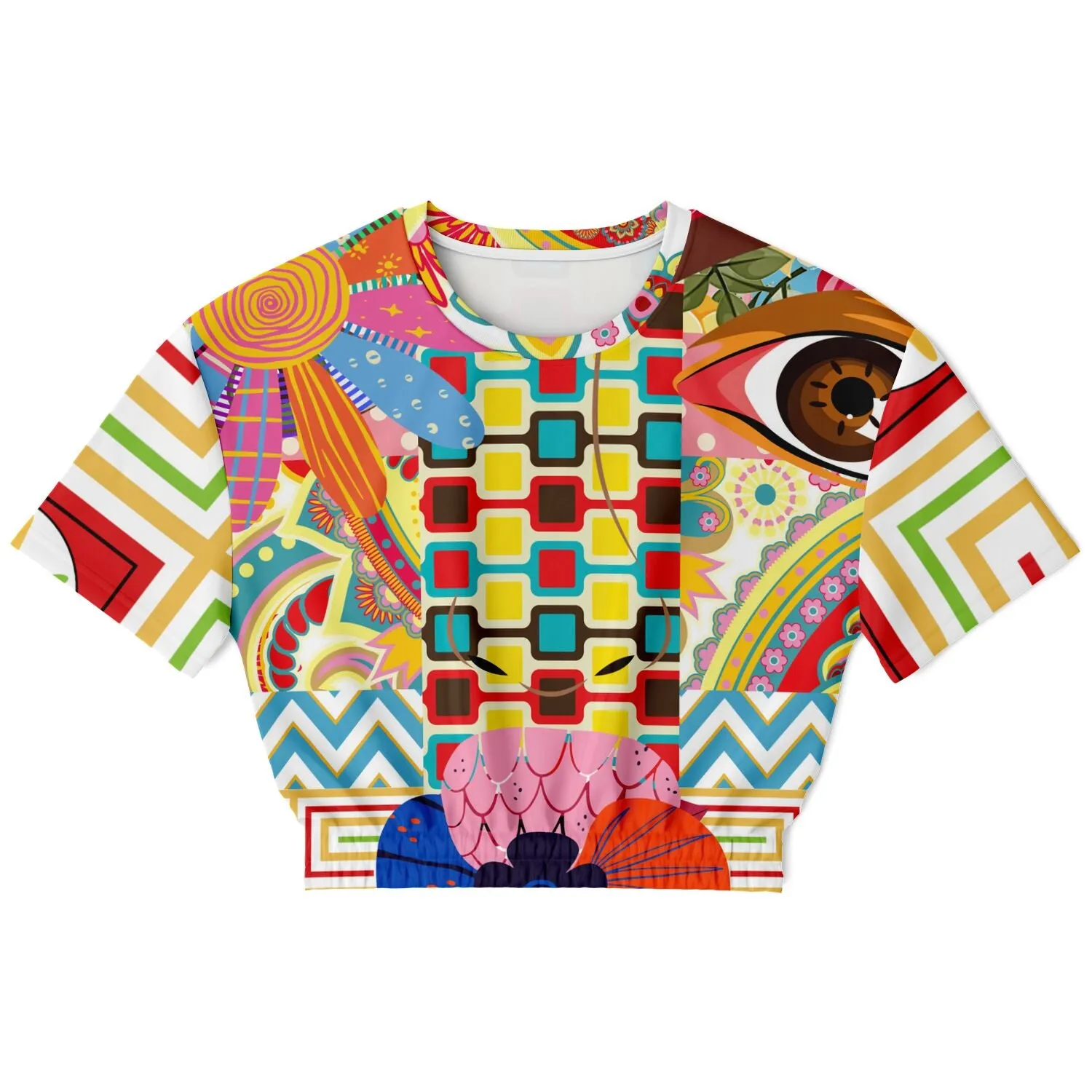 Pink Paisley Park Visage Eco-Poly Short Sleeve Cropped Sweater